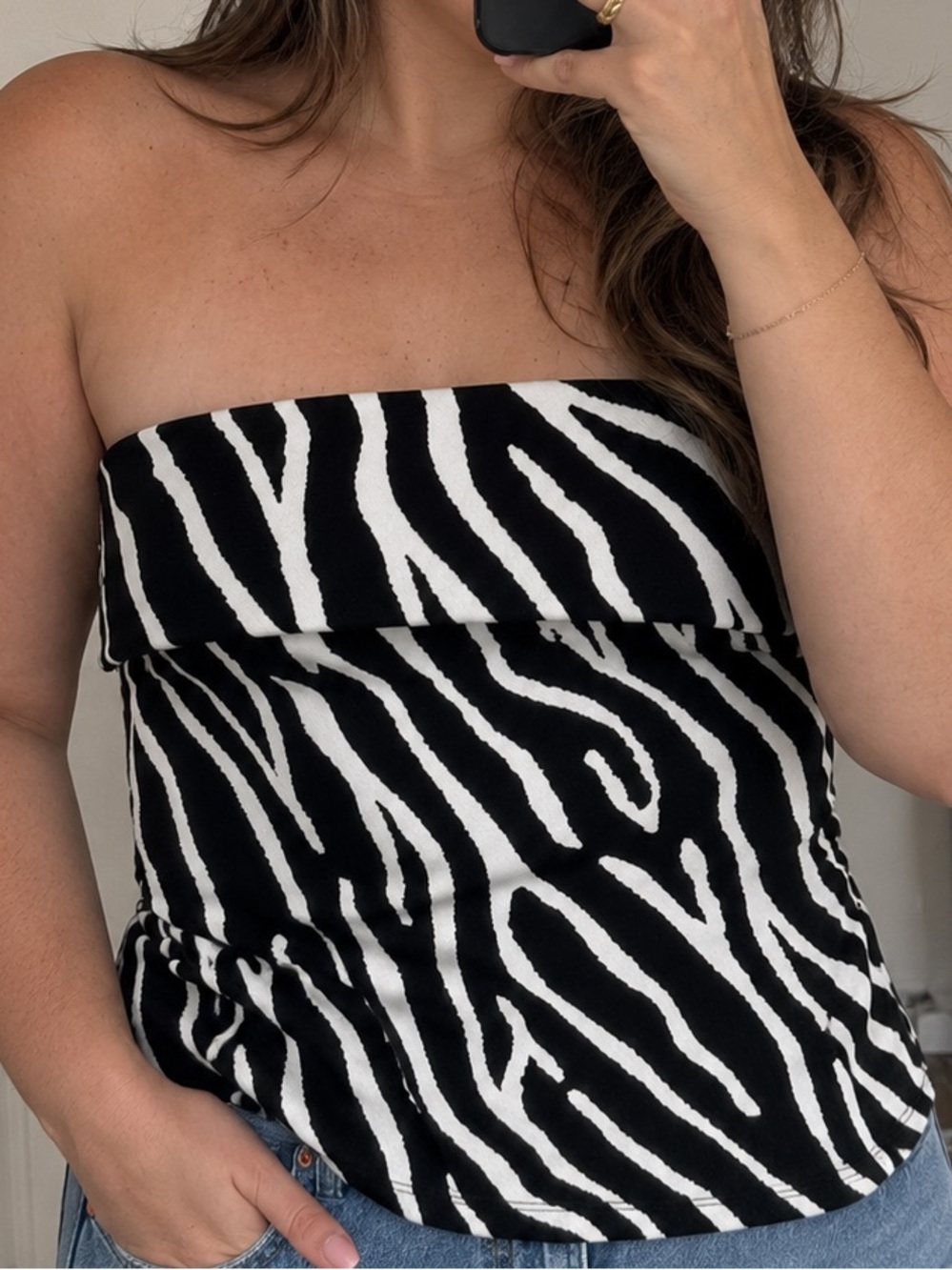Zebra Print Strapless Tube Top Size Large